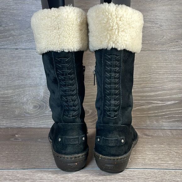Ugg Karyn Black Suede Warm Shearling Cuff Women’s Sz 5 Zip Pull On Winter Boots - Picture 4 of 12